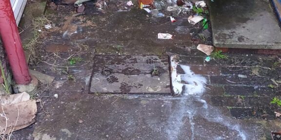 Blocked drain repair outside a property in Derby by Drain 2 Drain Ltd.